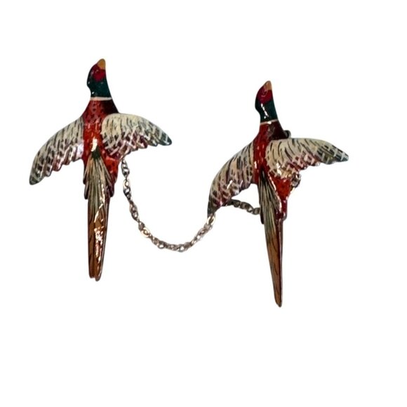 Vintage Carved Wooden Pheasant Bird Brooch Pin Hand Painted Takahashi Style - Picture 1 of 5